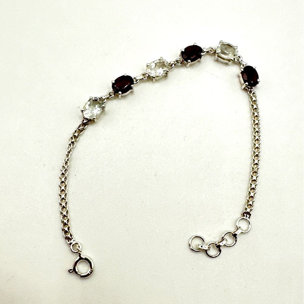 NWOT 7" Rhodalite Garnet and white topaz bracelet in sterling‎ silver!
